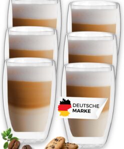 LAPRESO® Doppelwandige Latte Macchiato Gläser für Cappuccino und Tee - Modernes Design - 6er Set - 450ml | LAPRESO® Dop
