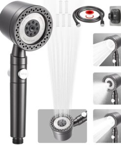 Duschkopf mit Filter und 15 Stufen-Filtration + Wassersparend (A+++), Hochdruck Handbrause mit 1,5m Schlauch, 6 Strahlar