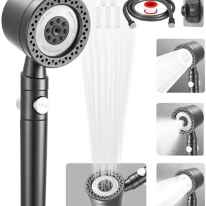 Duschkopf mit Filter und 15 Stufen-Filtration + Wassersparend (A+++), Hochdruck Handbrause mit 1,5m Schlauch, 6 Strahlar