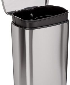 Amazon Basics Sanft Schließender Satiniertes Nickel-Rechteckiger 50 l Mülleimer für Küche, Bad oder Büro - 1|2 gallons