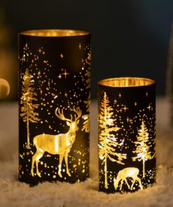 Glasseam Weihnachten Windlicht Schwarz 2er Set Kerzengläser Tischdeko Wohnzimmer