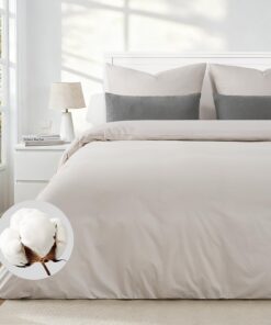 100% Baumwolle ÖKO-TEX Bettwäsche für das ganze Bett 155x220cm und Kissenbezug 80x80cm - Beige | ÖKO-TEX Standard 100 B