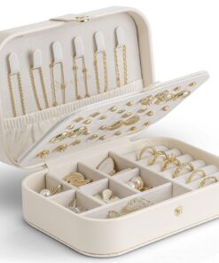 Vlando Reise-Schmuckschatulle für Frauen - Weiss | Ring-Organizer, Halsketten-Organizer, Armbänder-Organizer |PU-Leder,