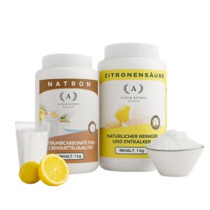 Natron Pulver 1x1kg + Zitronensäure 1kg Set - Haushaltsreiniger Entkalker Lebensmittelqualität E500ii E330 - Natürliche