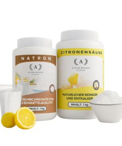Natron Pulver 1x1kg + Zitronensäure 1kg Set - Haushaltsreiniger Entkalker Lebensmittelqualität E500ii E330 - Natürliche