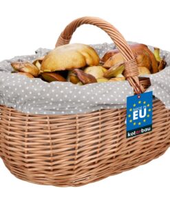 KOTARBAU® Picknickkorb Weidenkorb 47 cm Naturfarbausgeladen mit Grau Stoff Geschenkkorb leer Präsentkorb für Picknicks