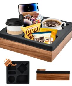 Sofatablett mit 360° Drehbarem Handyhalter, Silikon Snackbox & Getränkehalter für Couch Wohnzimmer Party
