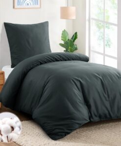 Aisbo Oeko-TEX STANDARD 100 Baumwolle Bettwäsche Set - Anthrazit Reißverschluss 155x220 mit Kissenbezug 80x80 cm Aisbo