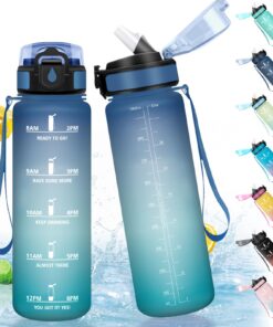 HoneyHolly Trinkflasche 1L BPA-Frei Auslaufsicher mit Strohhalm für Sport Fitness Laufen