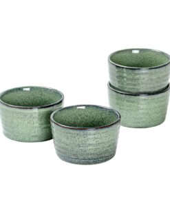 UNICASA Backofenfest Soufflé Förmchen 4er Set - Grüne Creme Brulee Schälchen aus Reaktionsglasiertem Porzellan für Desse