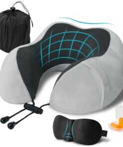 Nackenkissen FANHOMAS Flug, Memory Foam Reisekissen für Erwachsene, Flugzeug und Auto - Grau (Grau) Nackenkissen FANHO
