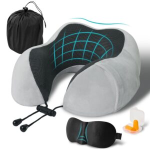 Nackenkissen FANHOMAS Flug, Memory Foam Reisekissen für Erwachsene, Flugzeug und Auto - Grau (Grau) Nackenkissen FANHO