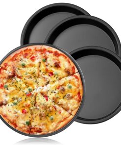 Backblech für Pizza, Pizzabelch Set 4 x 30 cm, zum Backen und Servieren, Schwarz für Haus und Pizzeria