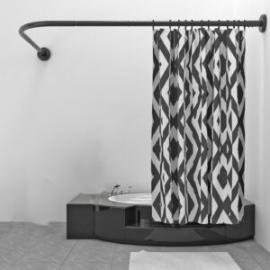 Duschvorhangstange ohne Bohren Size:D 70-95x105-165cm, Color:Schwarz Edelstahl Form Erweiterbar Rostfrei Badewanne Dusch
