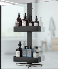 Diwoker Hängendes Duschregal ohne Bohren, Badezimmer Organizer für Rahmenlose Glastür, Schwarz
