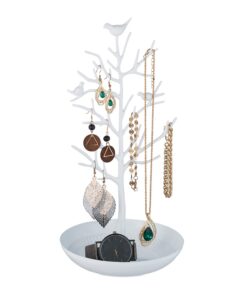Relaxdays Schmuckständer für Baum, Baum mit Schmuckaufbewahrung für Ketten, Ohrringe & Armbänder, Weiß, 30x16x15 cm, Sch
