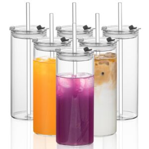 6er Set 530ml Carbonfree Certified Gerippte Trinkgläser mit 2-in-1 Deckel & Strohhalm für Eiskaffee, Smoothies, Wasser &