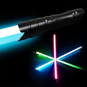 YDD GENIUS Duell-Lichtschwert Schwarz, 16 RGB-Farben, 97 cm Länge, 4 Modi, Sounds, Metall-Aluminiumgriff, ideal als Gebu