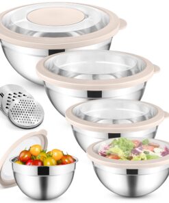 HaWare Rührschüssel 5er Set - Edelstahl, Spülmaschinenfertig, 4,5L/2,8L/1,5L/1,2L/0,7L - Salatschüssel mit Transparenter