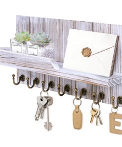 Modernes Schlüsselbrett Holz mit Ablage & 7 Haken für Eingang Flur (Retro-Farben)