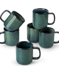 vancasso STARRY Steingut Kaffeetassen Set 6er 360ml Grün, Spülmaschinenfest Mikrowellenfest mit Henkel