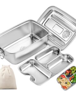 WuGU Edelstahl Brotdose 2000ml Auslaufsicher BPA-frei mit Fächern für Erwachsene & Kinder