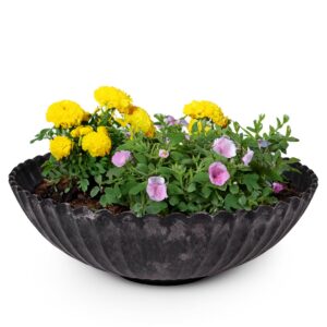 Gewellte Pflanzschale für draussen HOME & HOBBY 22 x 7 cm schwarz marmoriert witterfest