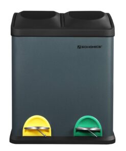 SONGMICS 30 Liter Müleimer, Mülltrennung, farbigen Pedalen, Küche, rauchgrau-schwarz LTB30G