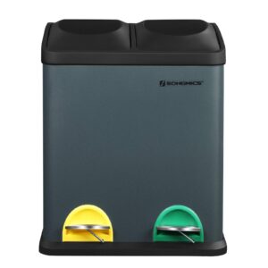 SONGMICS 30 Liter Müleimer, Mülltrennung, farbigen Pedalen, Küche, rauchgrau-schwarz LTB30G