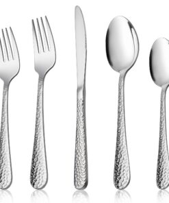 Herogo 12-Personen Besteck Set für Haus und Party | Spülmaschinenfestes Edelstahl Essenbesteck mit Hammergriff | Elegant