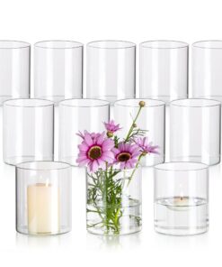 Glasseam Glaszylinder Vase 12 Stück 10x8,5cm | Moderne Klar-Glasvasen für Tischdeko & Wedding Decoration