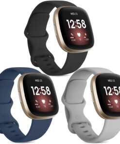 Vancle Ersatzarmbänder für Fitbit Versa 3/Sense, weiches TPU, trendig für Erwachsene, Sport, 3 Stück