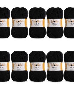 **Wollidu Mila Garn zum Häkeln und Stricken Schwarz 100% Polyacryl OEKO-TEX STANDARD 100** | **Wollidu Mila Garn 10 x 5