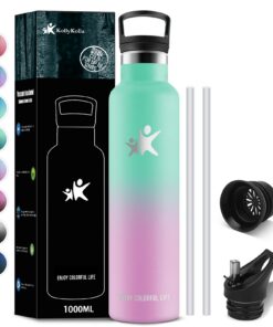 KollyKolla Edelstahl Trinkflasche 1L Vakuum Thermosflasche BPA-Frei Erwachsene Uni Gym Sport Fahrrad Camping Kohlensäure