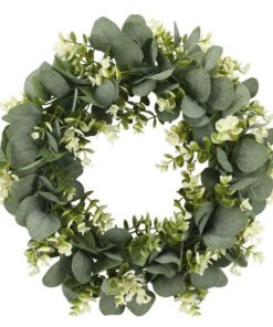 Künstliche Türkranz Deko für Heimtür und Büro | Eukalyptus Blatt Kunststoff Pflanze Girlande 30 cm | Hochzeit und Feiert
