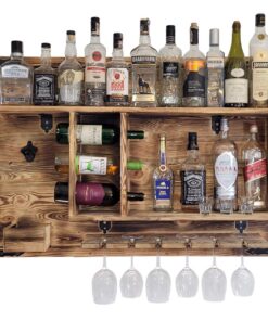 weeco Holzregal Hausbar Wandmontage - Handgemacht Rustikaler Stil Flaschenregal - Geschenk für Männer Weinbar