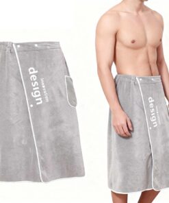 Herren Saunakilt Frottee mit Knöpfen und Tasche (Grau)