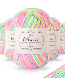 Maxee Handstrickgarn, 5x50 g Häkelgarn, Weicher Acrylgarn zum Stricken und Häkeln | Maxee Handstrickgarn, 5x50 g Bunt F