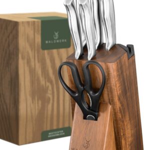 WALDWERK 7-teiliges Messerset - Für Küchenmesser - Professioneller Messerblock inkl. Schärfer - Ideal für Familie - Über