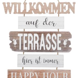 B2S Back2Season Schild Terrasse Willkommen Wand-Dekoration Holz Tafel + 13 cm Hänger