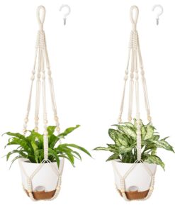Mkono 19,1 cm hängende Pflanzgefäße, selbstbewässernd für den Innenbereich, 2er Set Makramee Hängekörbe, Blumentopfhalte