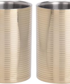 Bambelaa! Weinkühler Goldbeschichtet Doppelwandig 2er Set Edelstahl Premium (17x12cm) Sektkühler