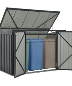 Juskys 3er Mülltonnenbox Namur - 3 x 120 Liter - 2m² - 2 Türen - Metall - Etwas mehr Kapazität pro Box - ideal für Famil