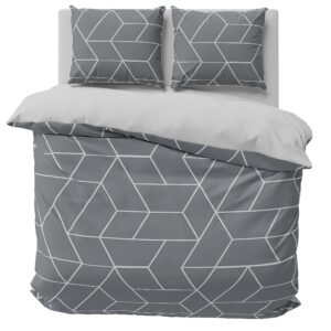-One-Home Mikrofaser Bettwäsche Geometrisch grau 3-teilig 200x220 cm -One-Home Mikrofaser Garnitur Bettbezug Geometrisch