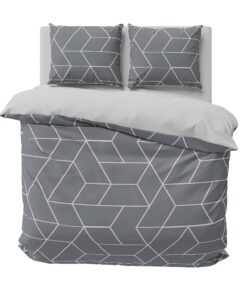 -One-Home Mikrofaser Bettwäsche Geometrisch grau 3-teilig 200x220 cm -One-Home Mikrofaser Garnitur Bettbezug Geometrisch