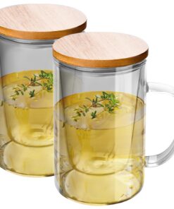 **2 Stück 500ml Teetassen mit Sieb und Deckel, Borosilikatglas, Kaffeetassen, Trinkgläser** | **Teegläser mit Sieb und
