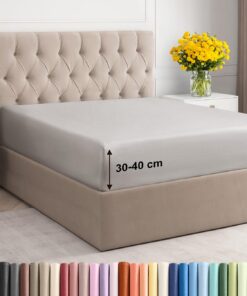 Spannbettlaken - Extra Tiefes Spannbetttuch 180x200cm - Weiche Mikrofaser - Schrumpf- & Farbbeständig - OEKO-TEX - Hellg