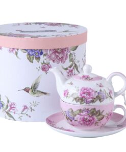London Boutique Tea for one - Shabby Chic Porzellan Tasse und Suizerien Set - Flora Vogel Rose Schmetterling - Geschenkb