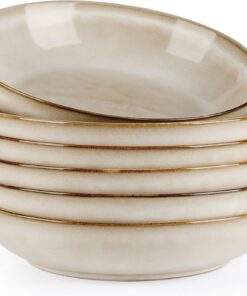 GBhome Steingut Suppenteller 22cm Set für 6 Personen - Kratzfest, Spülmaschinen- & Mikrowellensicher für Pasta & Suppe
