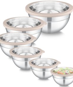 Homikit Khkai 6er Schüssel Set Edelstahl, Für Kochen Backen, Speisevorbereitung, 4,5L/2,8L/2,5L/1,6L/1,2L/0,7L, Stapelba